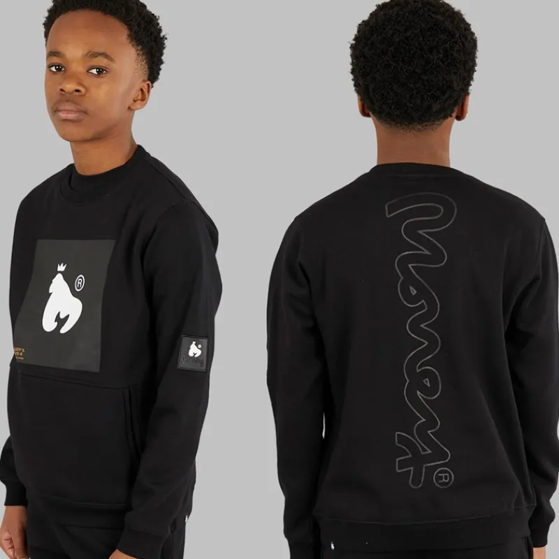 Hot Money Drenge kombi patch t-shirt sweatshirt og joggingbukser træningssæt Sort