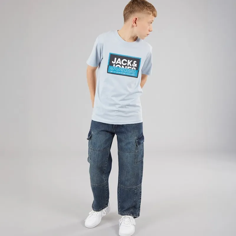 JACK & JONES Drenge Logan T-shirt Afdæmpet Blå Blå
