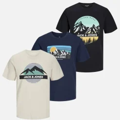 Best JACK & JONES Drenge Peak Rund Hals Tre Pakke T-shirts Sort /​ Måne Stråle /​ Marineblå