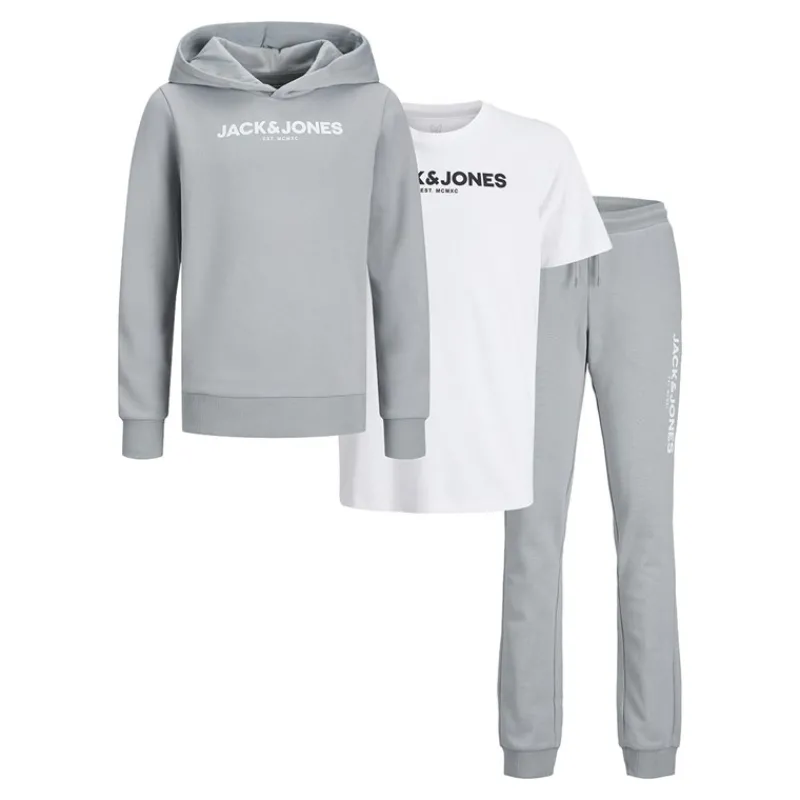 Outlet JACK & JONES Drenge Rarry Tre Dels Træningsdragt Og T-Shirt Sæt Alloy / Hvid