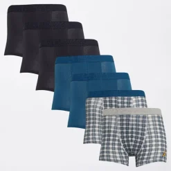 Brave Soul Drenge Syv Pak Boksershorts Navy / Teal / Printet Check Flerfarvet
