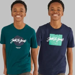 Outlet JACK & JONES Drenge Tiley Rund Hals To Pakke T-shirts Dyb Teal/​Navy Blazer
