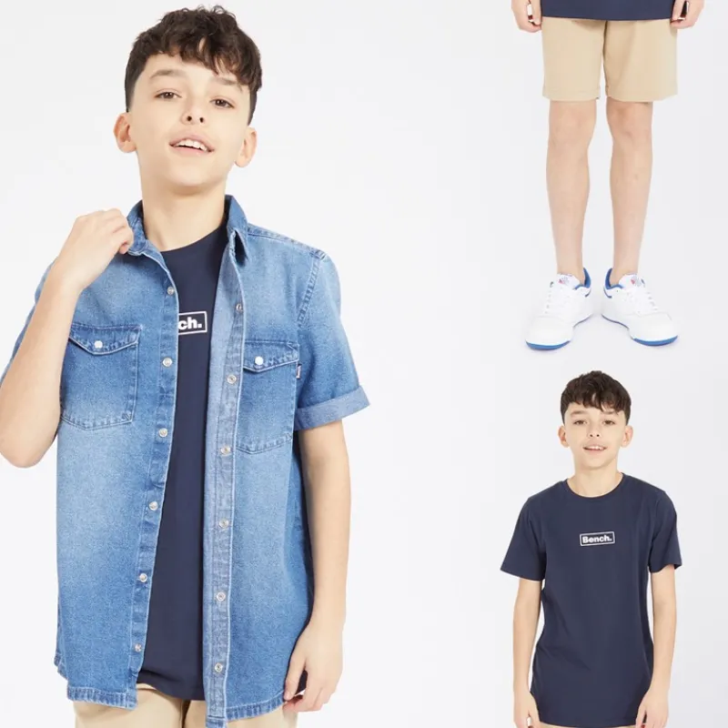 Hot Bench Drenge Tobama Skjorte T-shirt Og Chino Shorts Sæt Mid Wash/Navy/Stone