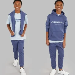 Hot Crosshatch Drenge Tre Delt Hoodie Sweatshirt T-Shirt Og Joggingbukser Sæt Denim Blå/​Is Blå