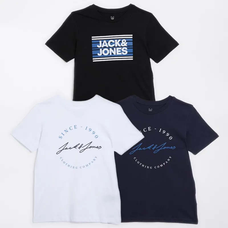 Sale JACK & JONES Drenge Tre Pakke T-Shirts Hvid/Sort/Navy/Cobalt