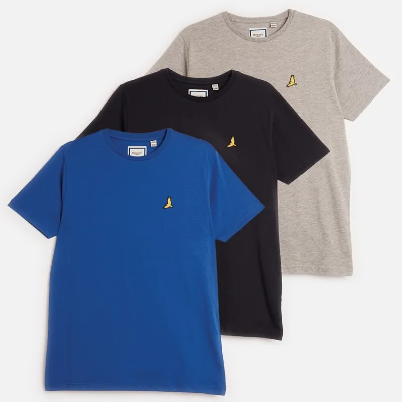 Outlet Brave Soul Drenge Tre Styk T-shirts Lysegrå Melange / Kobolt / Marineblå