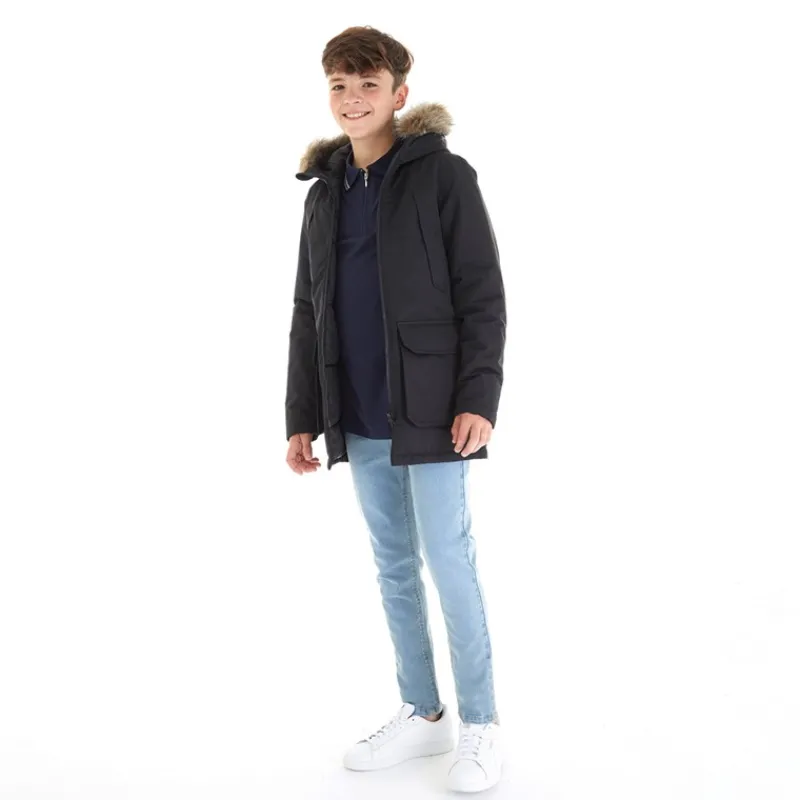 Hot JACK & JONES Drengenes store parka med aftagelig pels Sort