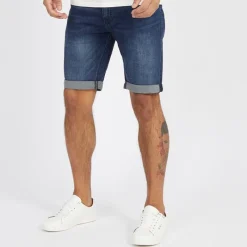 New Duck and Cover Herre Zeki Denim Shorts Mørk Vask Mørkeblå