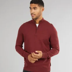 New Ben Sherman Herre 1/​4 Zip Funnel Neck Jumper Vin Vinrød