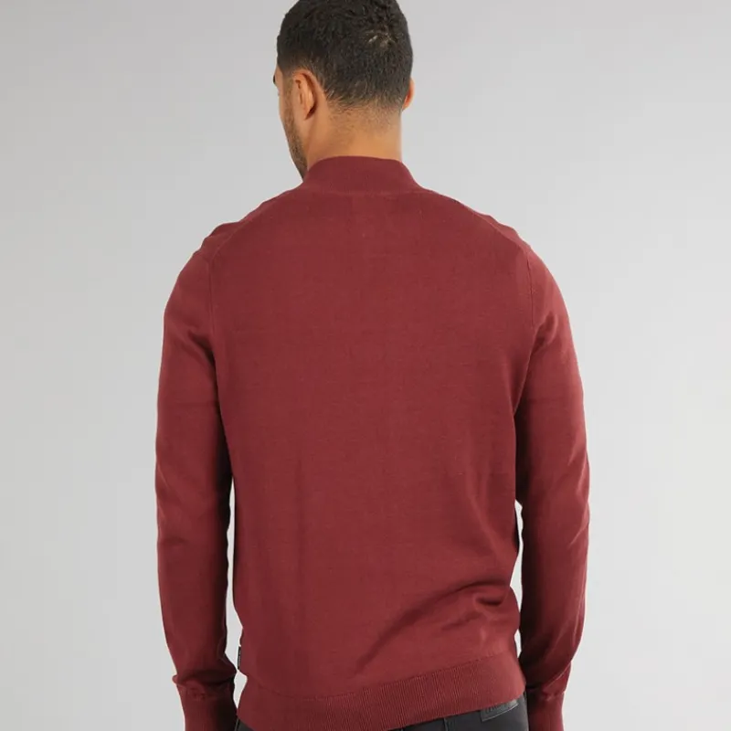 New Ben Sherman Herre 1/4 Zip Funnel Neck Jumper Vin Vinrød