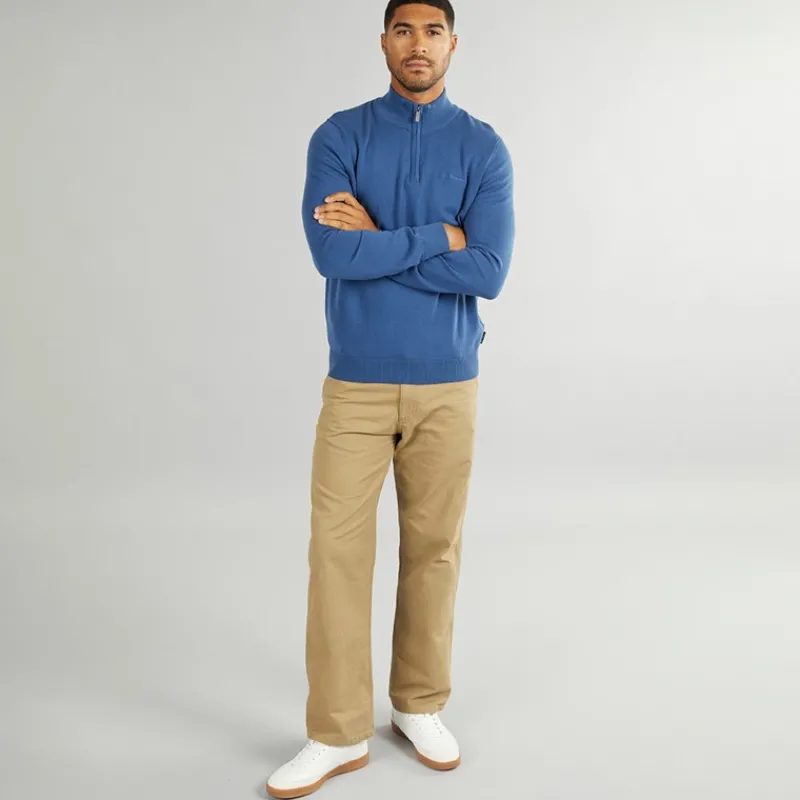 Sale Ben Sherman Herre 1/4 Zip Funnel Neck Trøje Riviera Blå Blå