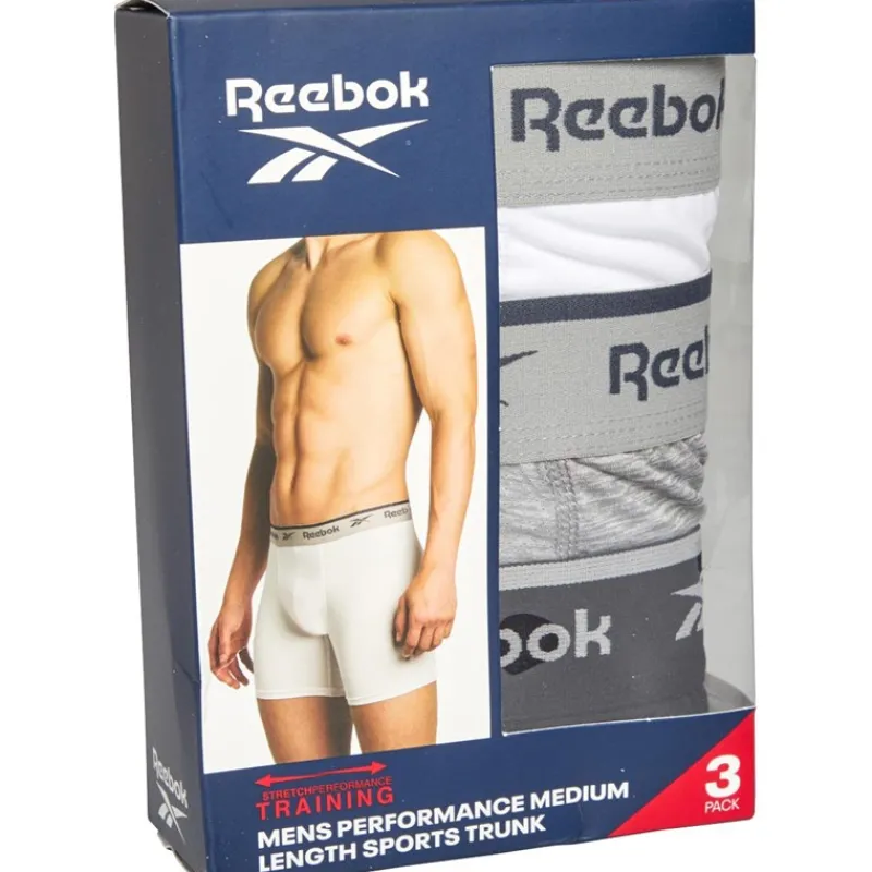 Clearance Reebok Herre Ainslie Performance Tre Pak Medium Trunks Sort/Grå Melange/Hvid Flerfarvet