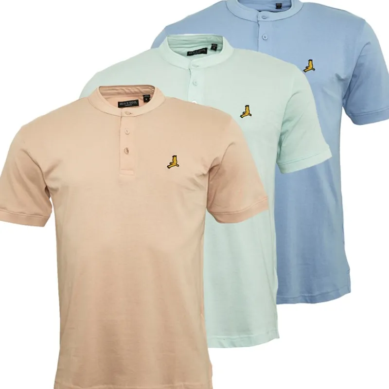 Discount Brave Soul Herre Akari 3 Pak Polo Shirts Pale Mint/Cloud Blue/Summer Pink Flerfarvet