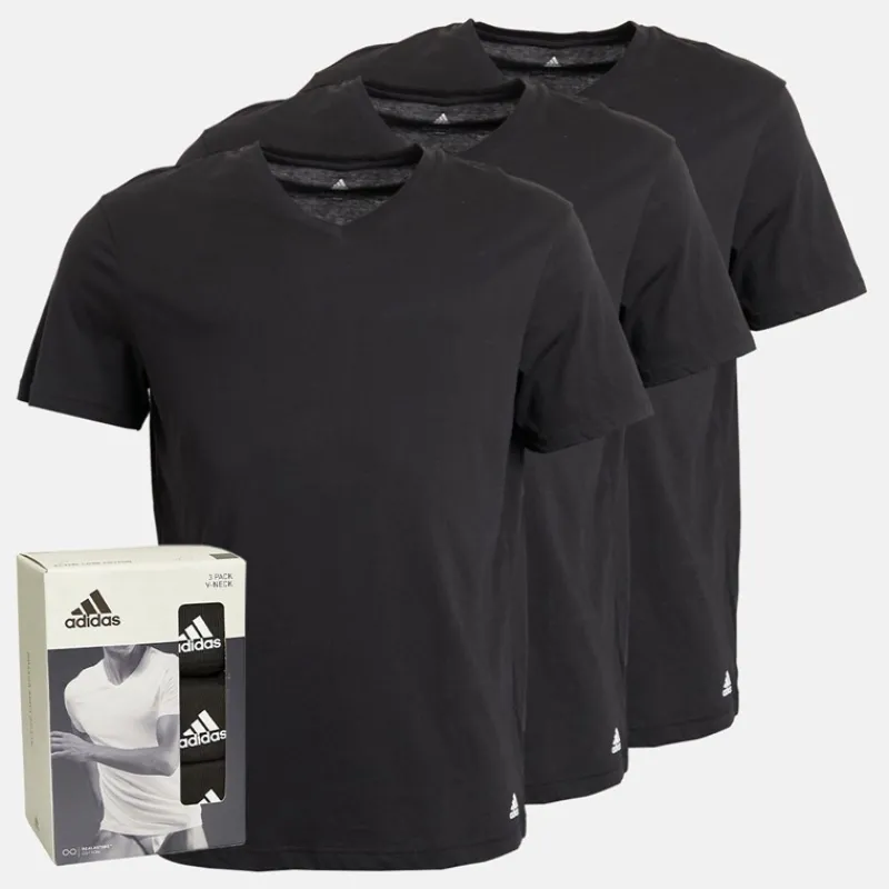 Best adidas Herre Aktiv Core Bomuld Tre Pak V-Hals T-Shirts Sort