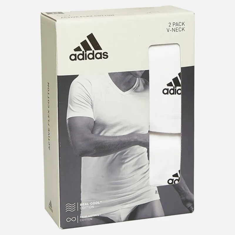 Hot adidas Herre Aktiv Flex Bomuld To Pak V-Hals T-Shirts Hvid