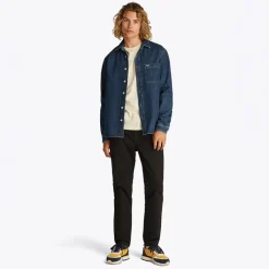 Best Tommy Jeans Herre Almindelig Langærmet Skjorte Denim Medium