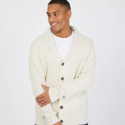 Brave Soul Herre Arkram Knittet Cardigan med Knapper Havregryn beige