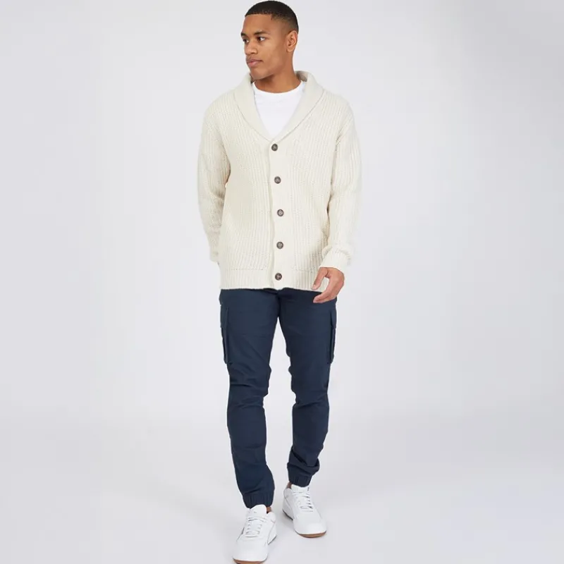 Brave Soul Herre Arkram Knittet Cardigan med Knapper Havregryn beige