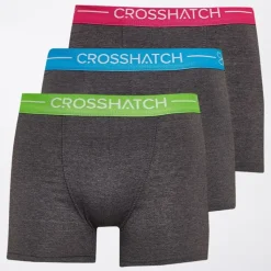 Clearance Crosshatch Herre Astral Tre Pak Boxer Shorts Charcoal Marl Koks-mergel