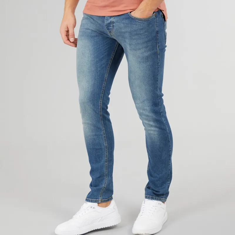 Crosshatch Herre Barbeck Slim Fit Jeans Stonewash Mellemblå