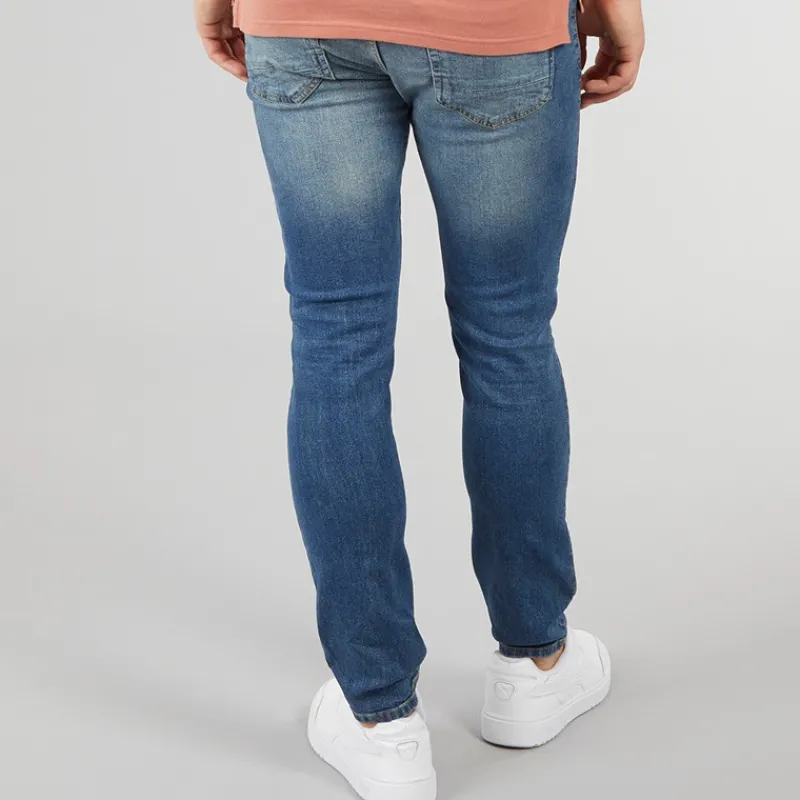 Crosshatch Herre Barbeck Slim Fit Jeans Stonewash Mellemblå