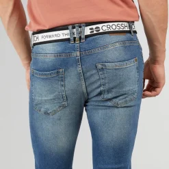 Crosshatch Herre Barbeck Slim Fit Jeans Stonewash Mellemblå