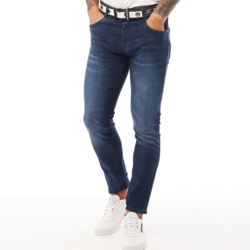 Clearance Crosshatch Herre Barbeck Slim Fit Jeans Mørk Vask Mørkvasket denim