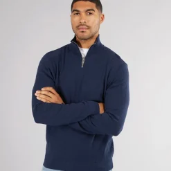 Discount PRODUKT Herre Basis Strik Høj Hals Lynlås Jumper Navy