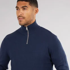 Discount PRODUKT Herre Basis Strik Høj Hals Lynlås Jumper Navy
