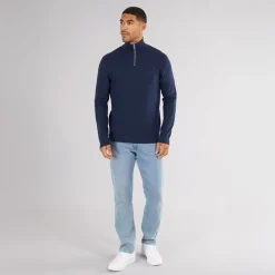 Discount PRODUKT Herre Basis Strik Høj Hals Lynlås Jumper Navy