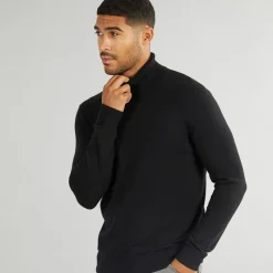 Hot PRODUKT Herre Basis Strik Rullekrave Jumper Sort