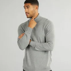 Discount PRODUKT Herre Basis Strik Rullekrave Jumper Lysegrå Mel Lysegrå Mergel