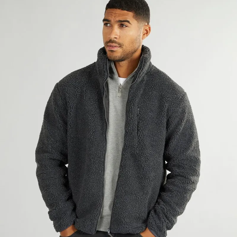 Best French Connection Herre Borg Fleece med Høj Hals Mørkegrå Mel Grå