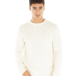 Discount Avant Garde Herre Cable Crew Neck Trøje Ecru beige