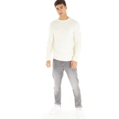 Discount Avant Garde Herre Cable Crew Neck Trøje Ecru beige
