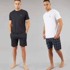 Discount Brave Soul Herre Carson To Pak T-shirts Og Shorts Loungewear Sæt Navy/​Hvid