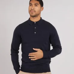 Hot French Connection Herre Cash L/S Polo Shirt Marine