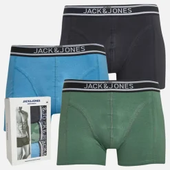 JACK & JONES Herre Chase Ensfarvet Tre Pak Boxer Trusser Dark Navy/​Dark Ivy/​Azure Blue