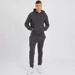 Crosshatch Herre Chelmere Hoodie og Joggers Sæt Antracit Melange Koks-mergel