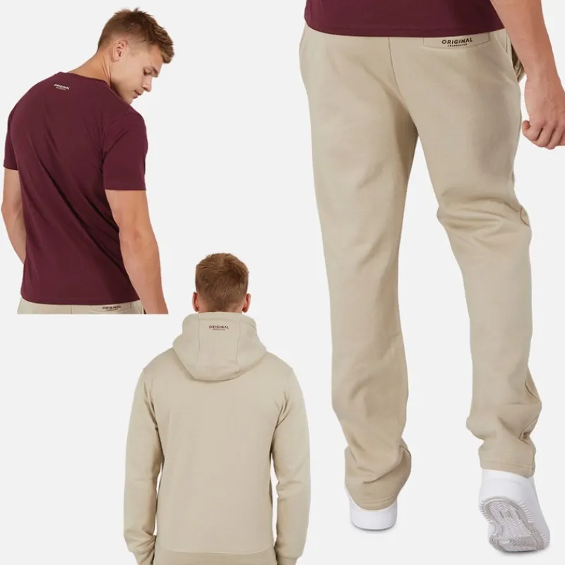 Best Crosshatch Herre Chemberry Hættetrøje T-shirt Og Joggingbukser Med Åben Kant Sæt Stone/Burgundy Stengrå