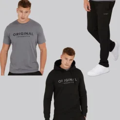 Hot Crosshatch Herre Chemberry Hættetrøje T-shirt Og Joggingbukser Med Åben Kant Sæt /Koksgrå Sort