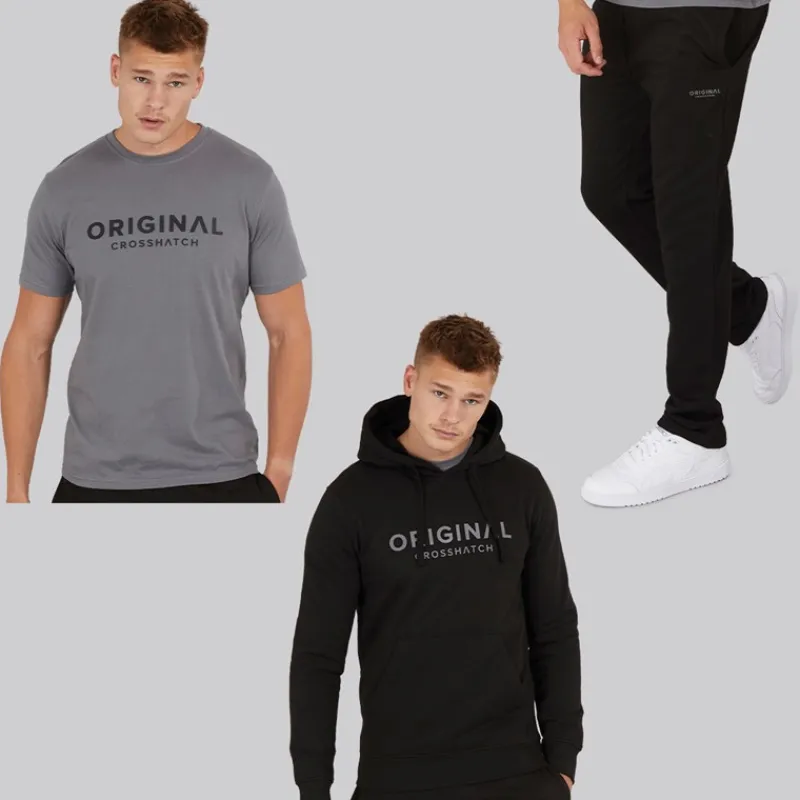 Hot Crosshatch Herre Chemberry Hættetrøje T-shirt Og Joggingbukser Med Åben Kant Sæt /Koksgrå Sort