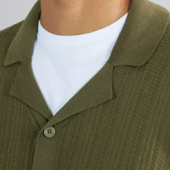 New PRODUKT Herre Dave Strik Kortærmet Skjorte Olive Night Olivengrøn