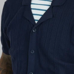 Hot PRODUKT Herre Dave Strik Kortærmet Skjorte Sky Captain Marineblå