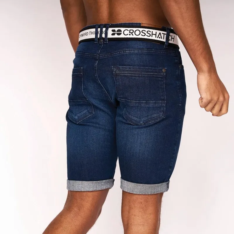 New Crosshatch Herre Denim Shorts Mørk Vask Mørkvasket denim
