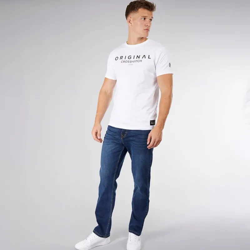Sale Crosshatch Herre Detendu Afslappet Pasform Jeans Mørk Vask