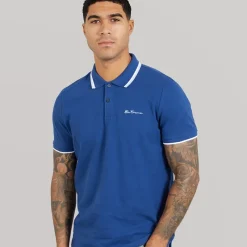 Discount Ben Sherman Herre dobbelt stribet polo skjorte Royal Blue