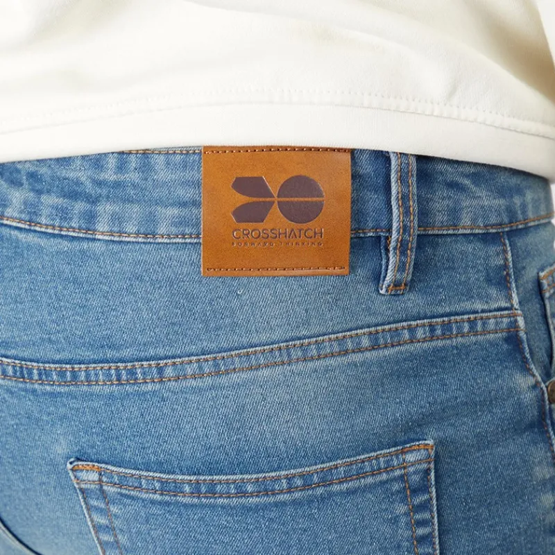 Clearance Crosshatch Herre Draker Lige Jeans Lys Vask Lyseblå