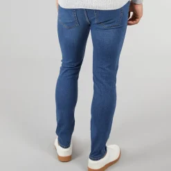 Hot Crosshatch Herre Durtan Slim Fit Jeans Mellem Vask Mellemblå