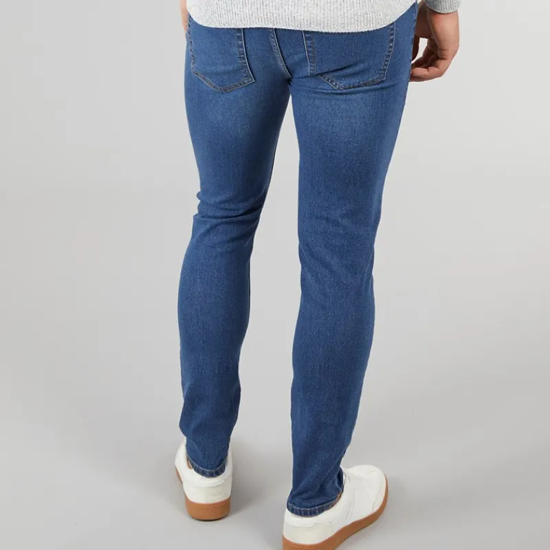 Hot Crosshatch Herre Durtan Slim Fit Jeans Mellem Vask Mellemblå